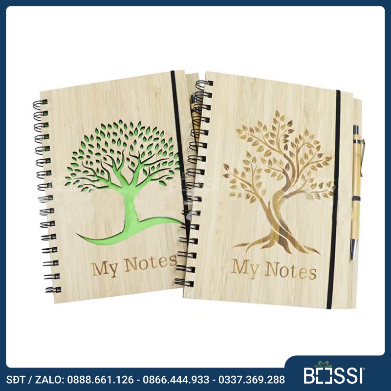 Sổ bìa gỗ gáy xoắn SG03 size A5 – quà tặng đậm chất truyền thống