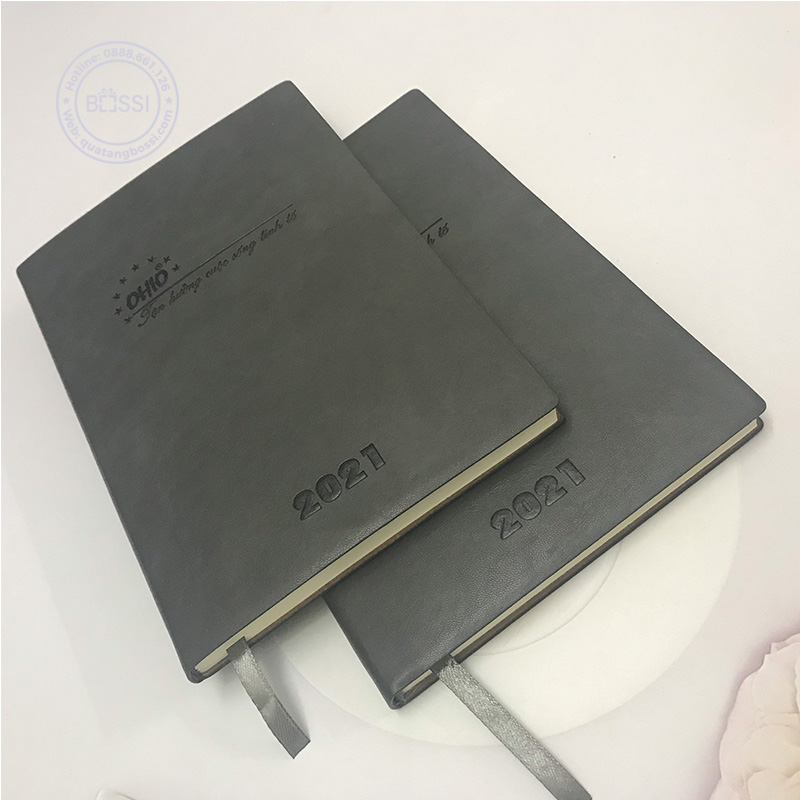 Sổ da gáy dán A5 dập chìm logo Doanh nghiệp - Quatangbossi.com