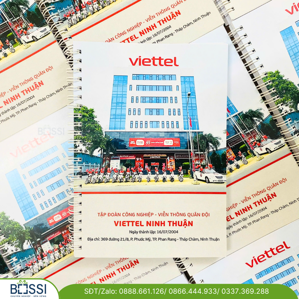 Sổ da gáy xoắn in logo Viettel – món quà doanh nghiệp nhỏ gọn, đẹp tinh tế
