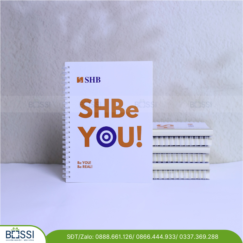 Sổ tay A5 gáy xoắn in logo SHB